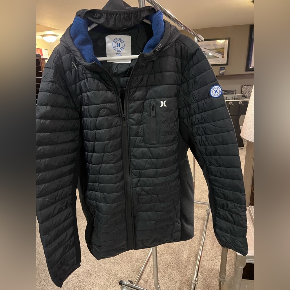 Hurley XXL Puffer hooded jacket with face guard/mask.